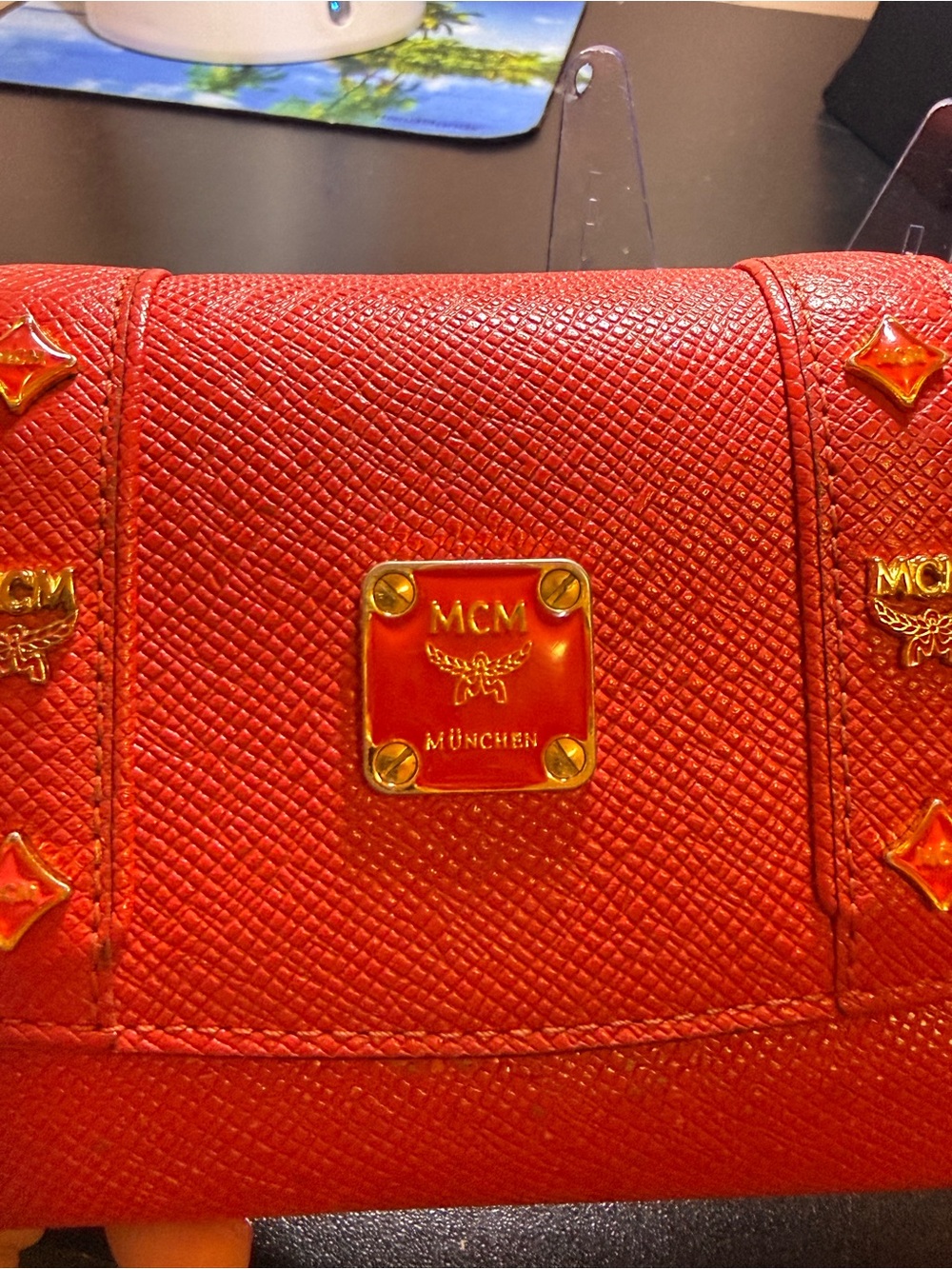 MCM Red Textured Leather Logo Plaque Wallet - Picture 12 of 12